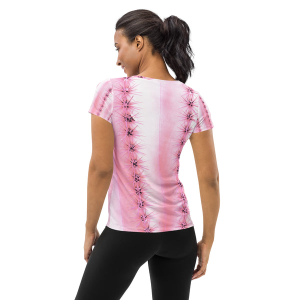 Pale Pink Cactus Graphic on All-Over Print Women's Athletic T-shirt