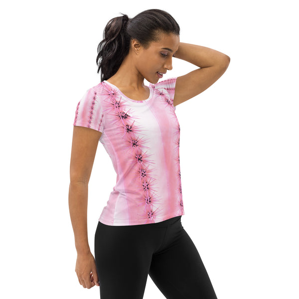 Pale Pink Cactus Graphic on All-Over Print Women's Athletic T-shirt