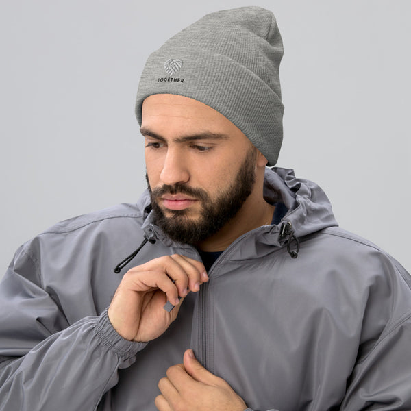 Embroidered "Together" Beanie in Gray